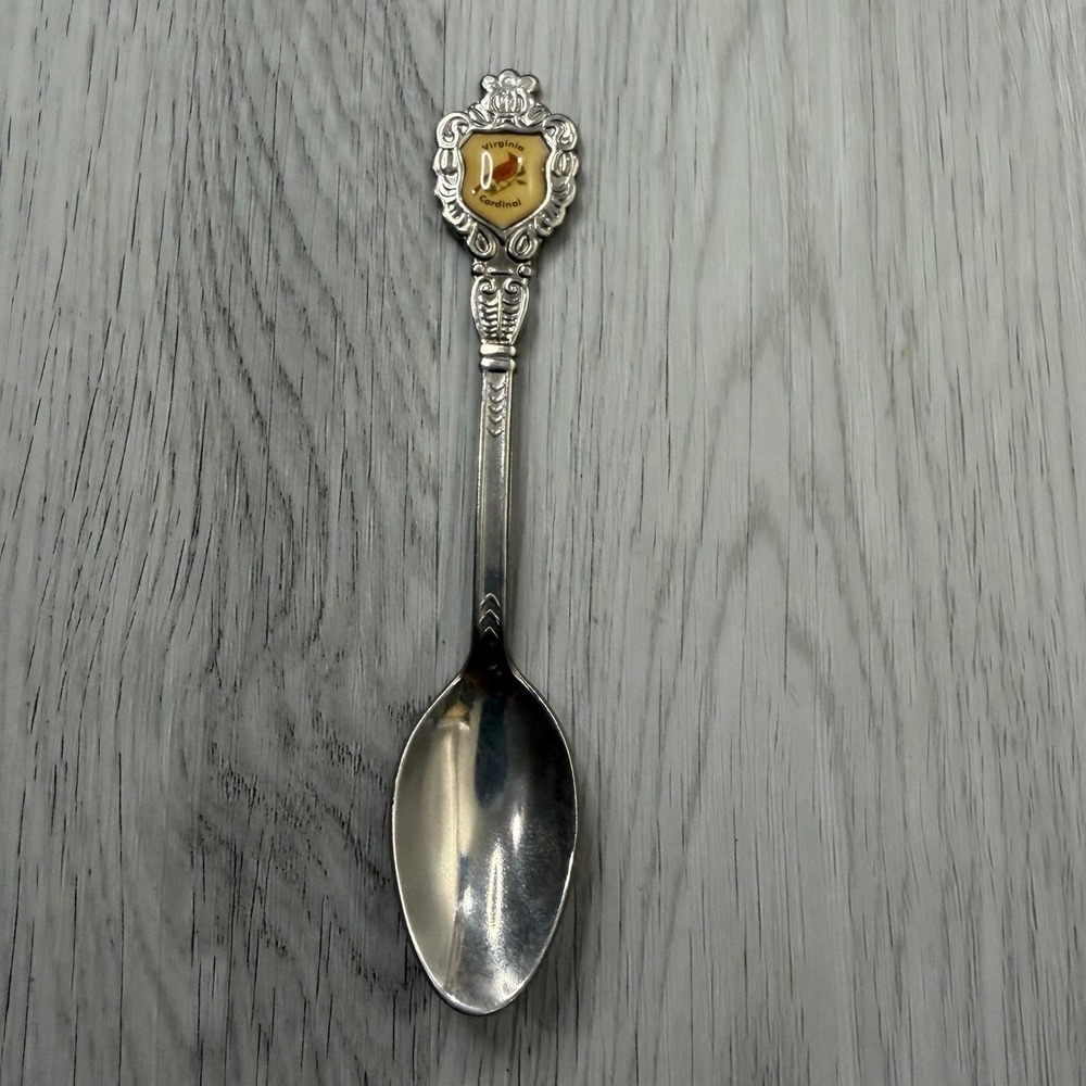 Virginia Cardinal State Bird Souvenir Spoon Enamel Ornate Handle